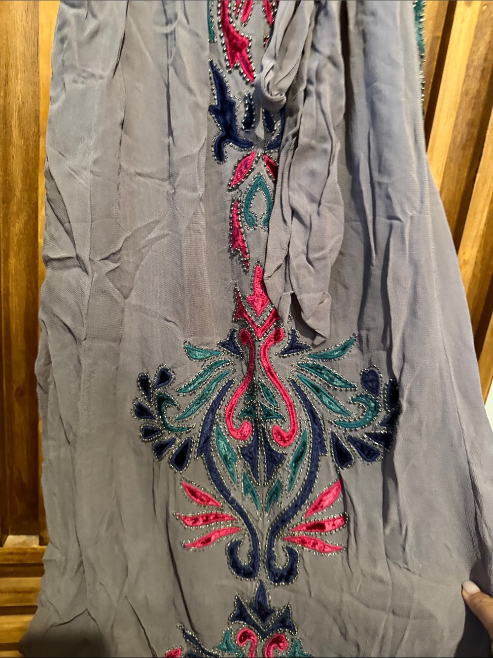 Anthropologie Amy Velvet Patchwork Beaded Midi Dress. 8 - Picture 7 of 8